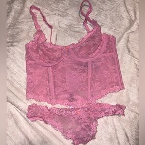 SKIMS Pink Lace Bustier & Thong Lingerie Set